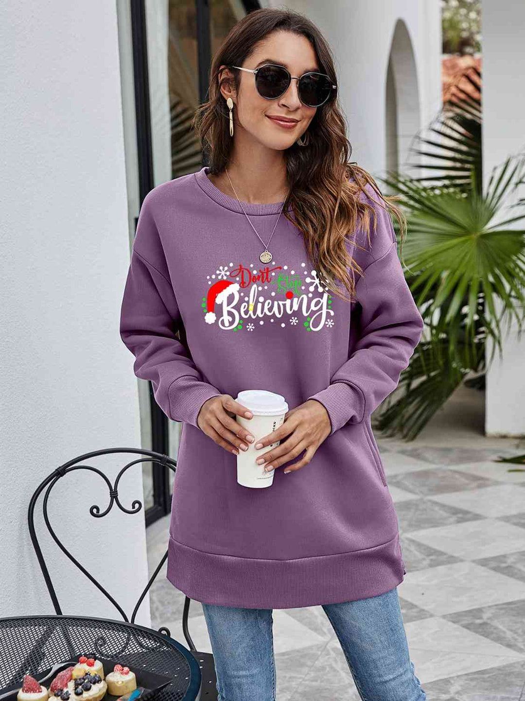 Stilla | Stop Believing Graphic Drop Shoulder Sweatshirt