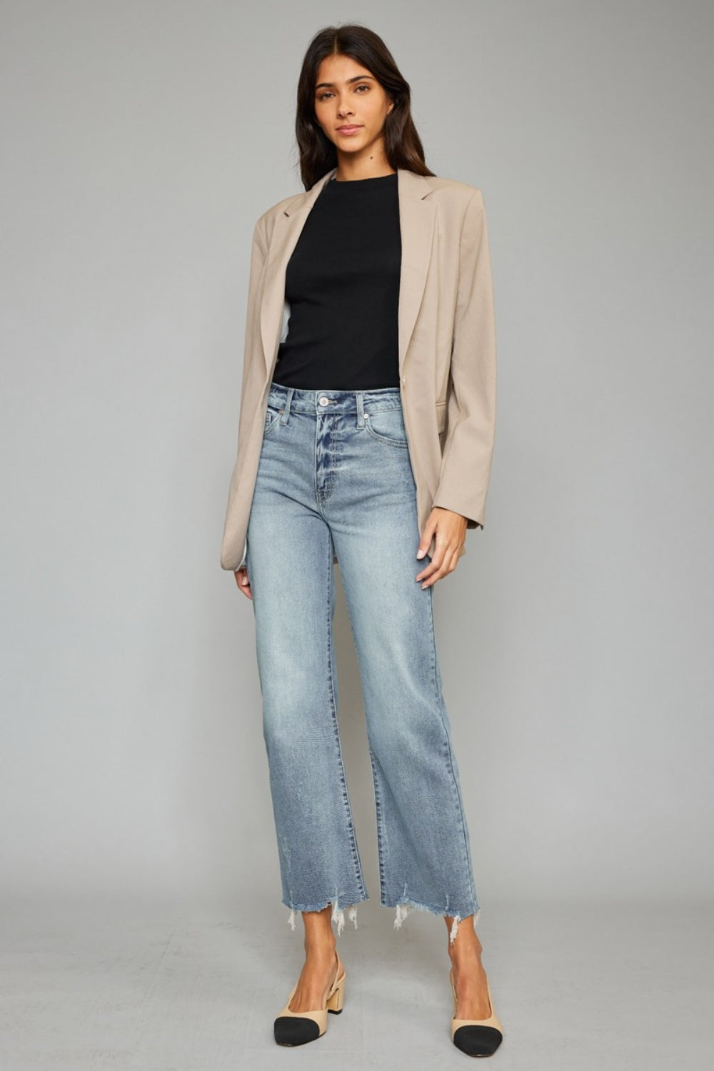 Stilla | Høj Talje Rå Kant Beskåret Bred Ben Jeans