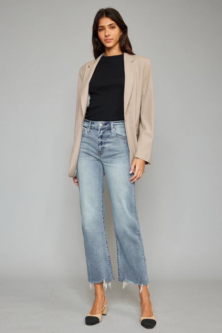 Stilla | Høj Talje Rå Kant Beskåret Bred Ben Jeans