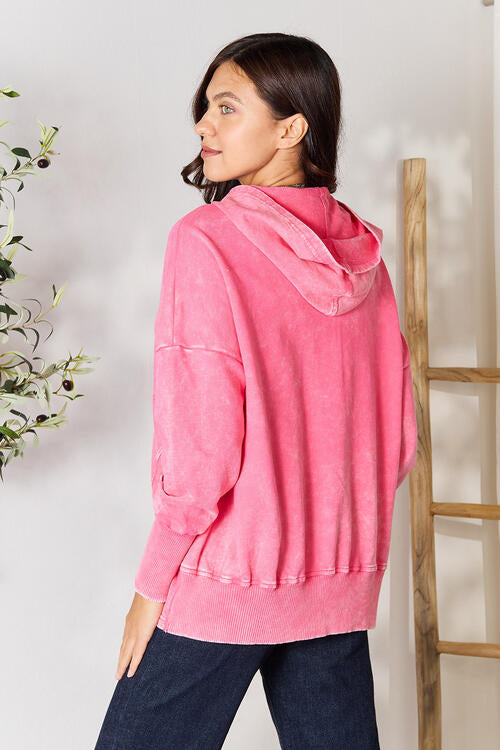 Stilla | Halv Snap Langærmet Hoodie Med Lommer