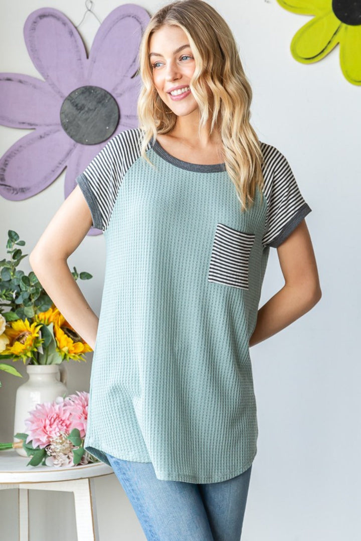 Stilla | Full Size Stribet Kortærmet Vaffel T-Shirt