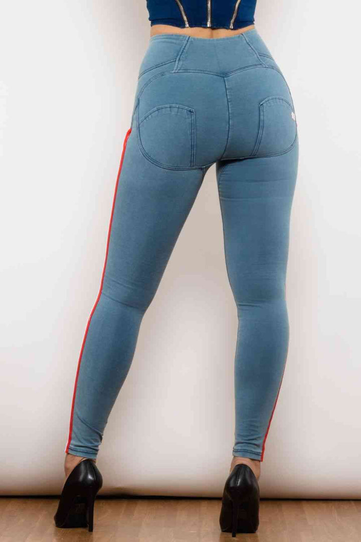 Stilla | Stripe Contrast Zip Closure Skinny Jeans