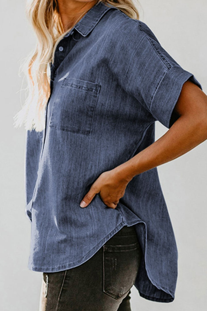 Stilla | Knaplukket Kortærmet Denimskjorte