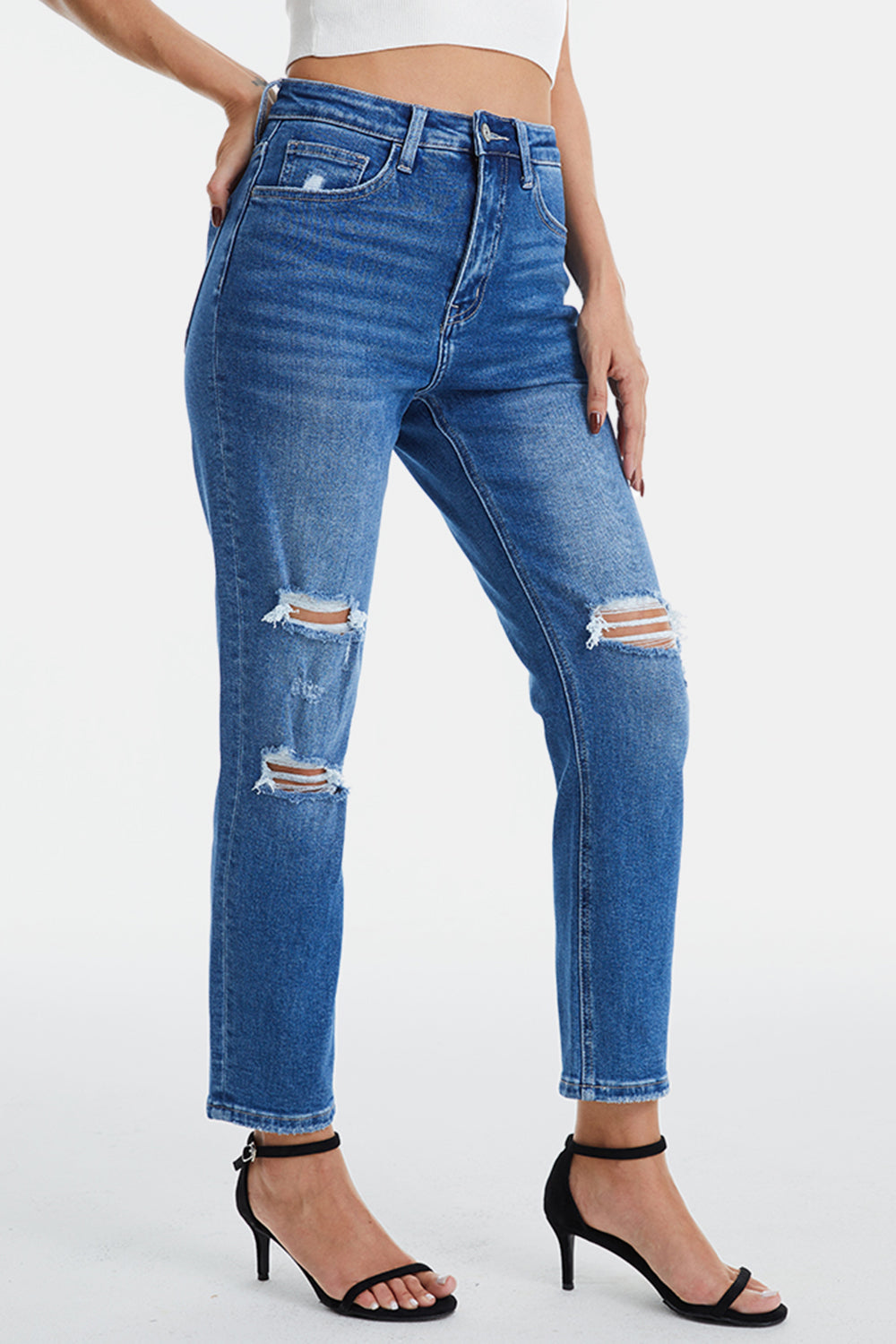 Stilla | Størrelsefulde Distressed Høj Talje Mom Jeans