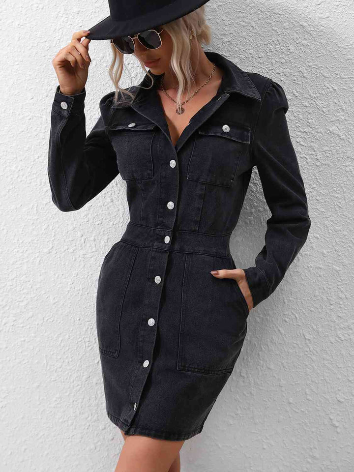 Stilla | Nedergående Denim Kjole Med Lommer