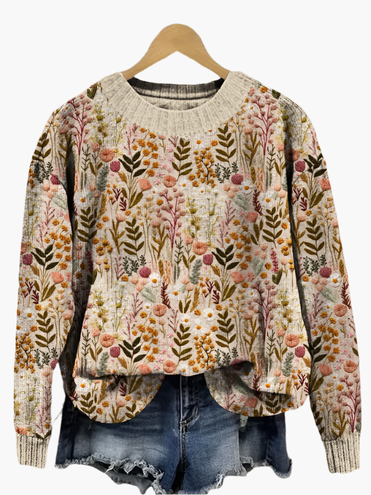 Stilla | Pullover I Den Florale Vintage-Stil - Ideel til Fritid og Hverdag