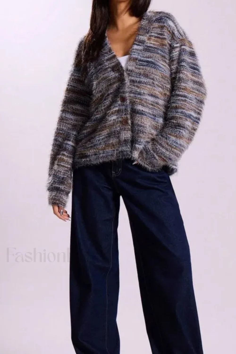 Stilla | Vintage-stribet V-hals strikjakke