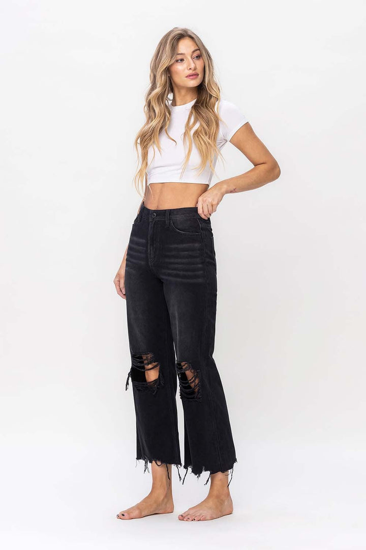 Stilla | by Flying Monkey Vintage Ultra Høj Talje Distressed Crop Flare Jeans