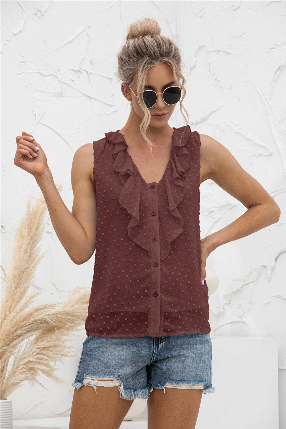 Stilla | Dot Ruffled Wide Strap Tank
