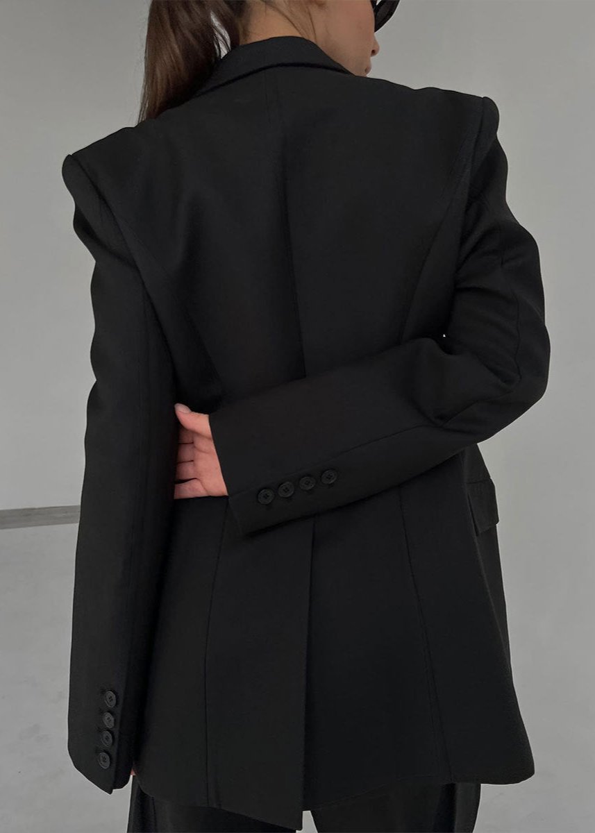 Stilla | Sort V-hals Jakkesætjakke - Elegant Finesse