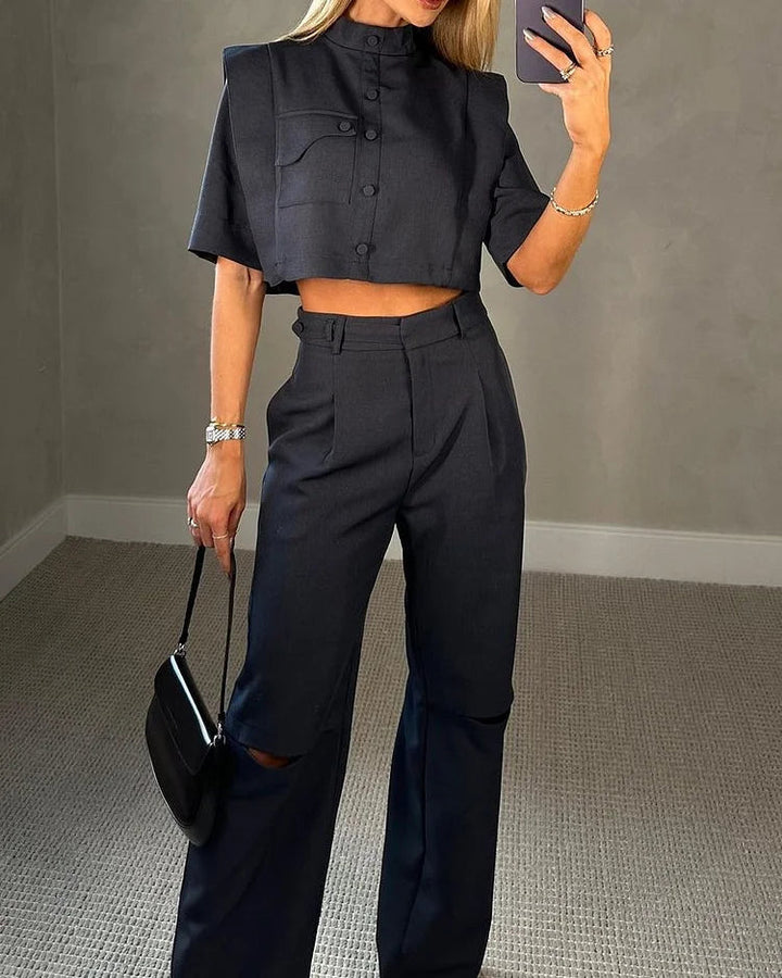 Stilla | Ensemble Amanda : Kortærmet bluse og High Waist bukser