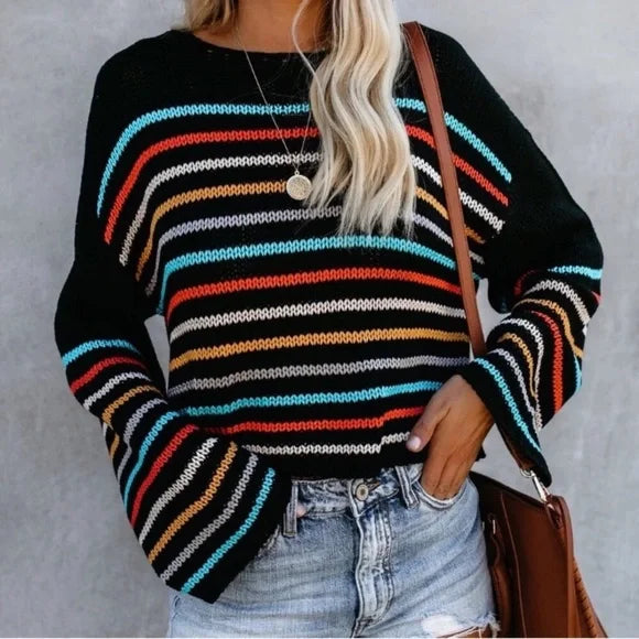 Stilla | stribet V-hals strikpullover til casual-chic looks