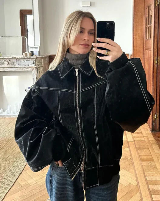Stilla | Oversized Vintage Læderjakke til Stilfuld Lagdeling
