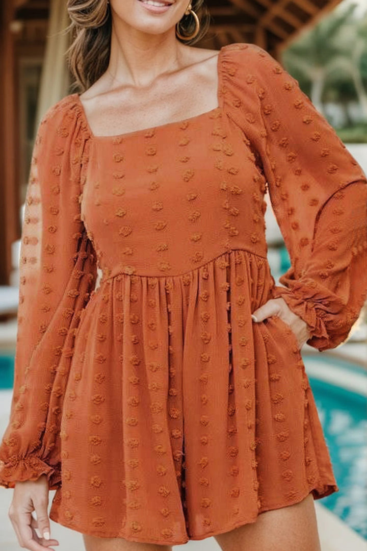 Stilla | Dot Square Neck Flounce Sleeve Romper