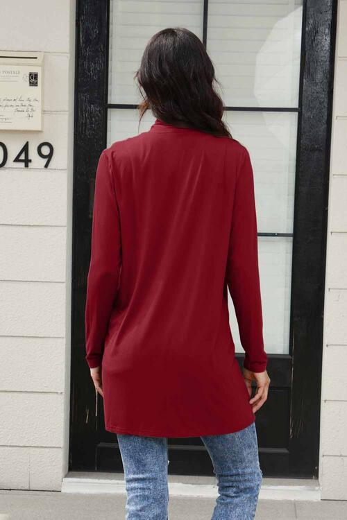 Stilla | Bae Full Size Åben Front Langærmet Cardigan Med Lommer