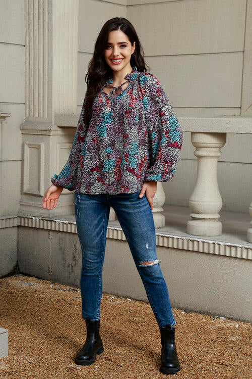 Stilla | Neck Heathered Balloon Sleeve Bluse