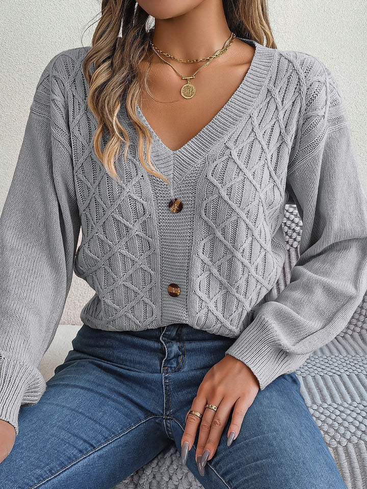 Stilla | Strikket V-hals lanterneærme sweater