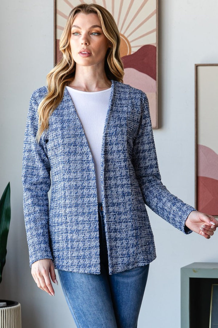 Stilla | Full Size Houndstooth Tweed Åben Front Blazer