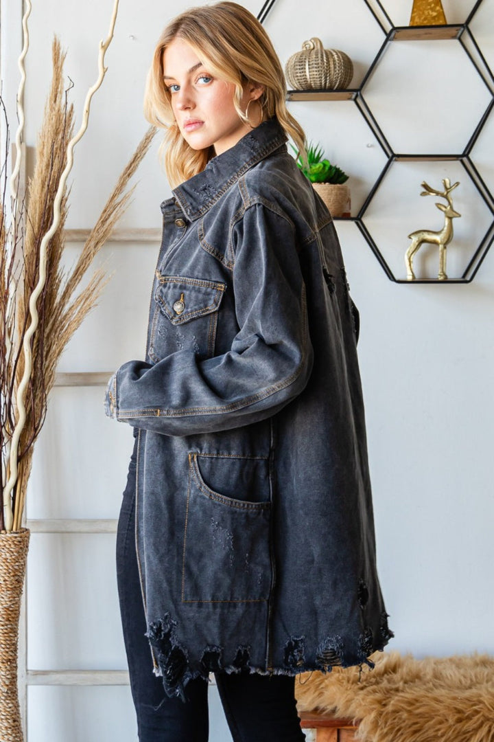 Stilla | Knapper Op Slidset Frayed Hem Denim Jakke