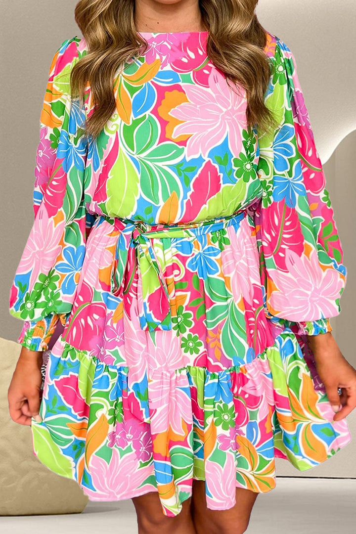 Stilla | Tie Waist Lantern Sleeve Mini Dress