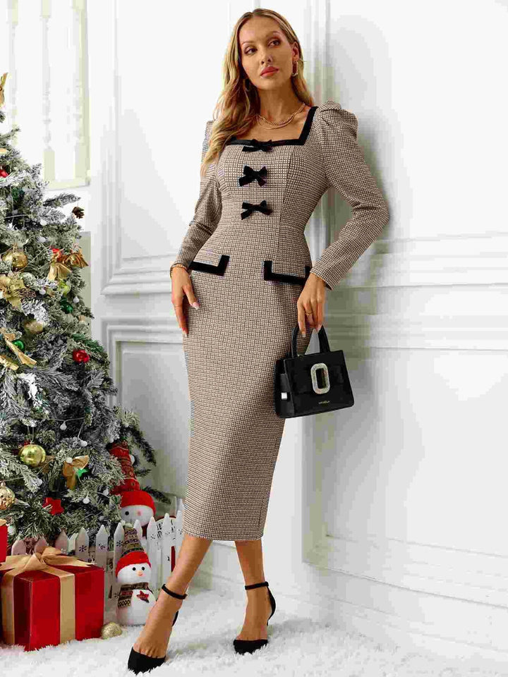 Stilla | Plaid Square Neck Puff Sleeve Dress