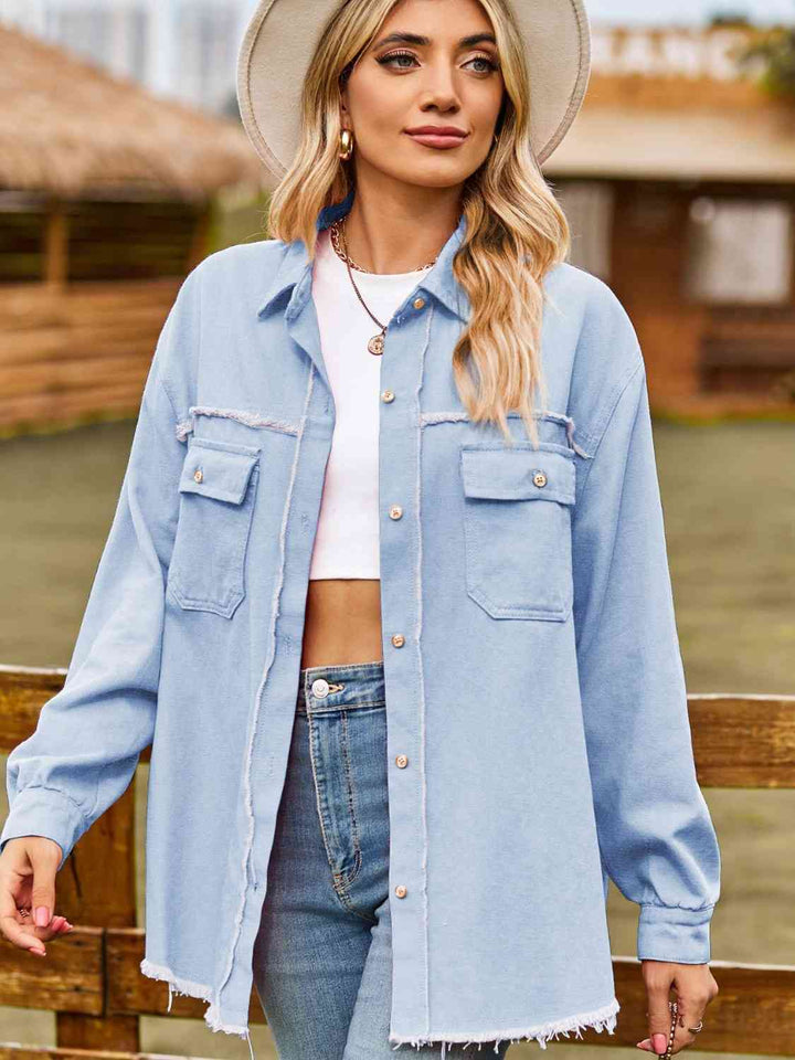 Stilla | Op Krave Hals Raw Hem Denim Top