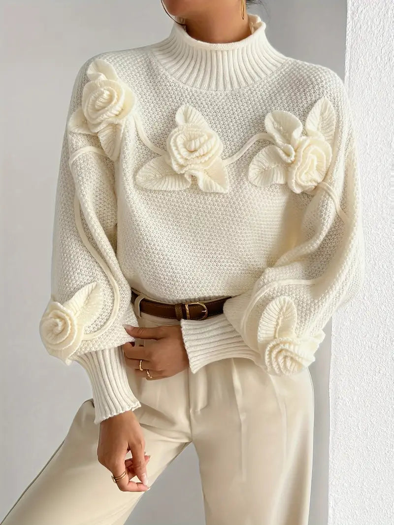 Stilla | Rullekrave strikbluse med blomster