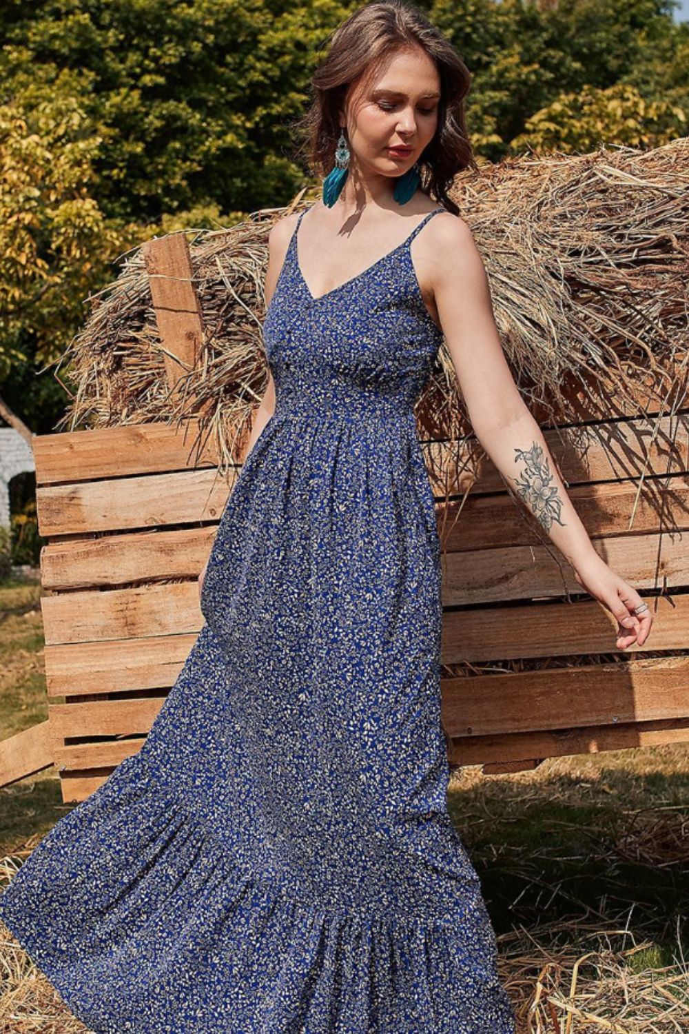 Stilla | Floral Spaghetti Strop Maxi Kjole