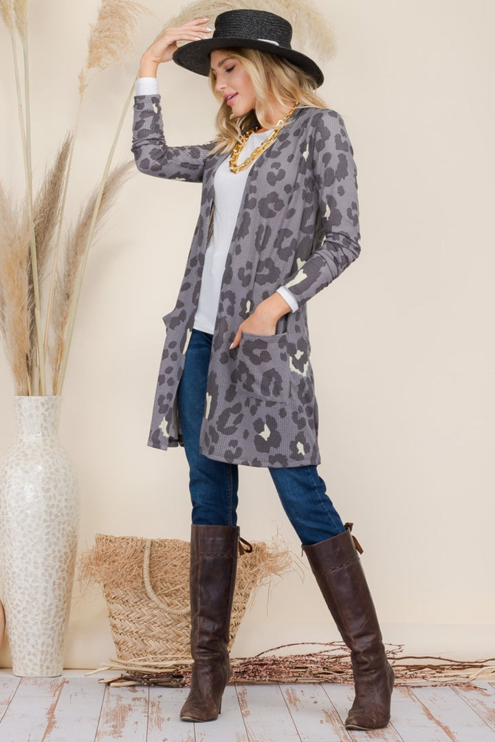 Stilla | Full Size Leopard Åben Front Kontrast Cardigan