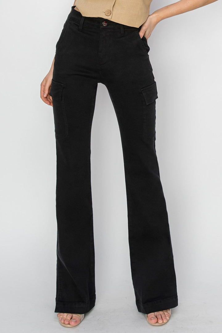 Stilla | Full Size High Rise Side Slit Cargo Bootcut Jeans