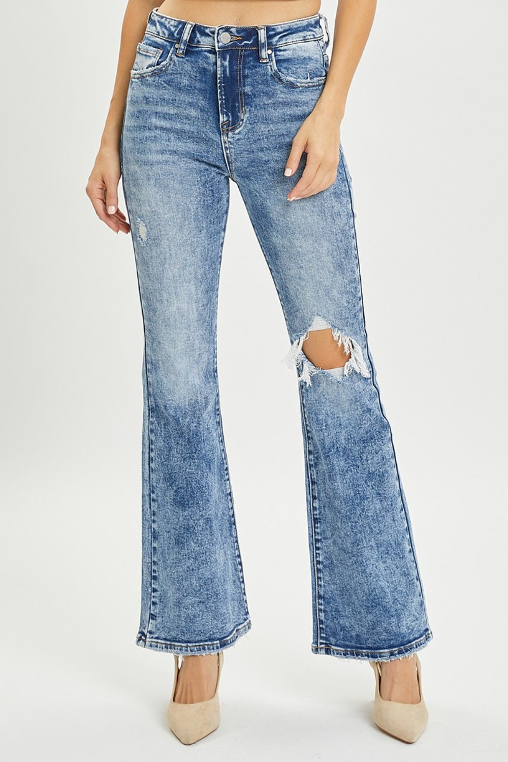 Stilla | Full Size High Rise Distressed Flare Jeans