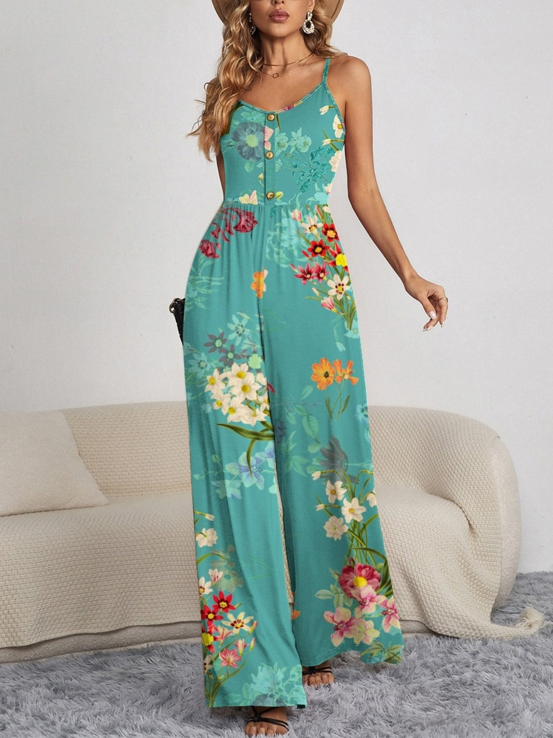 Stilla | Knap Spaghetti Strop Bred Ben Jumpsuit