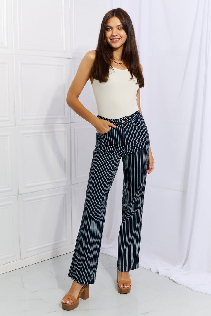 Stilla | Blue Cassidy Full Size Høj Talje Tummy Control Stribede Lige Jeans