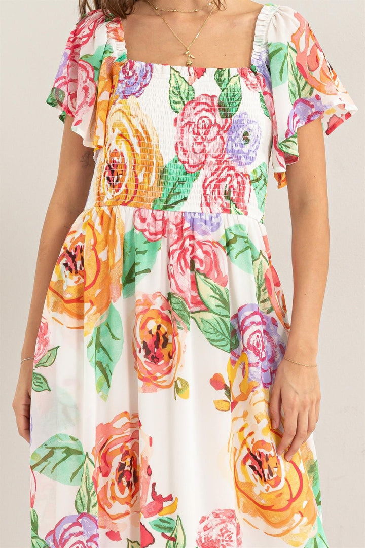 Stilla | Floral Flutter Sleeve Smocked Dress
