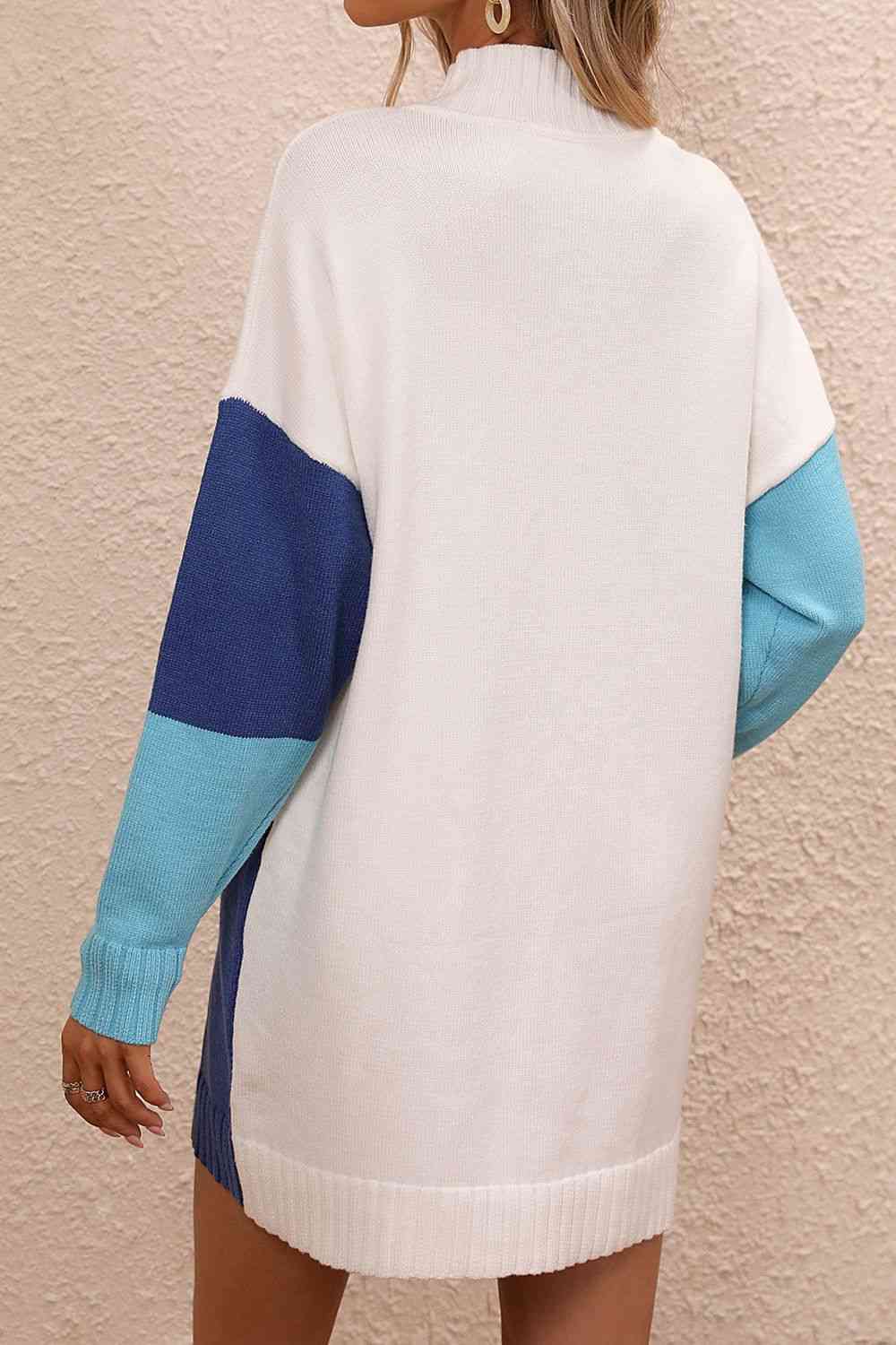Stilla | Block Mock Neck Drop Shoulder Sweater Dress