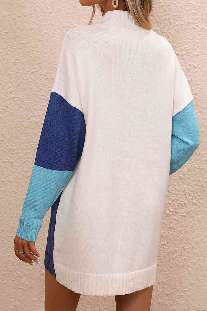 Stilla | Block Mock Neck Drop Shoulder Sweater Dress