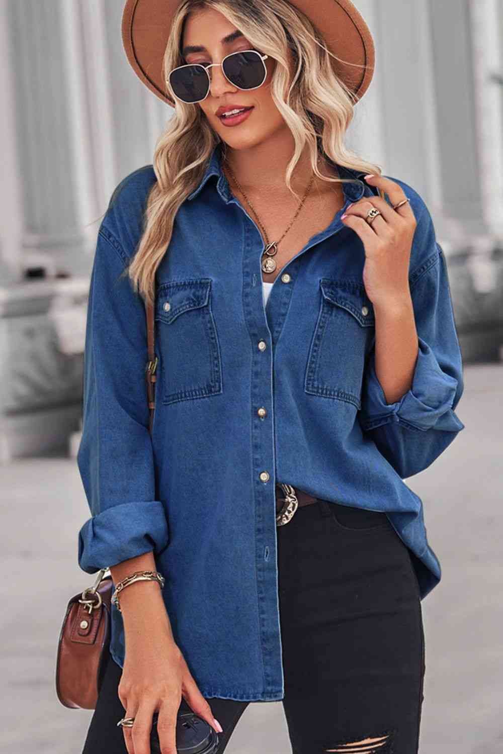 Stilla | Hals Dropped Shoulder Denim Top