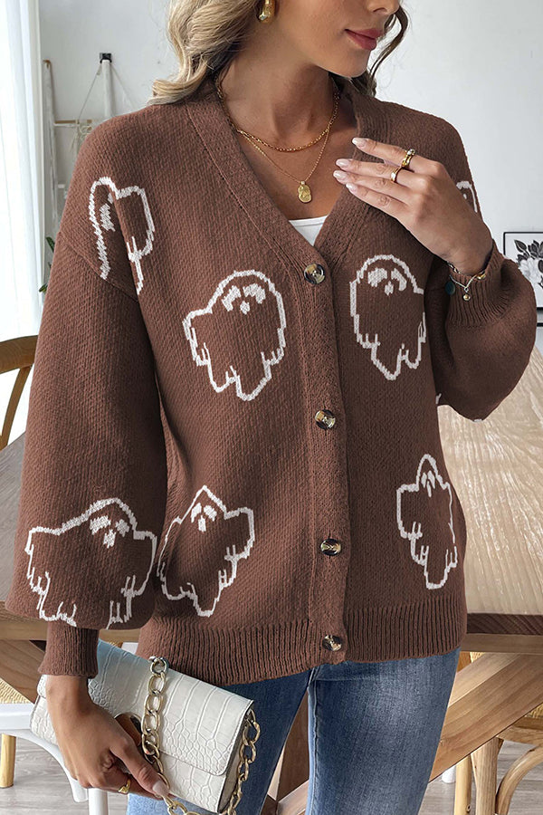 Stilla | Cozy Halloween Ghost Striktrøje med Knapper