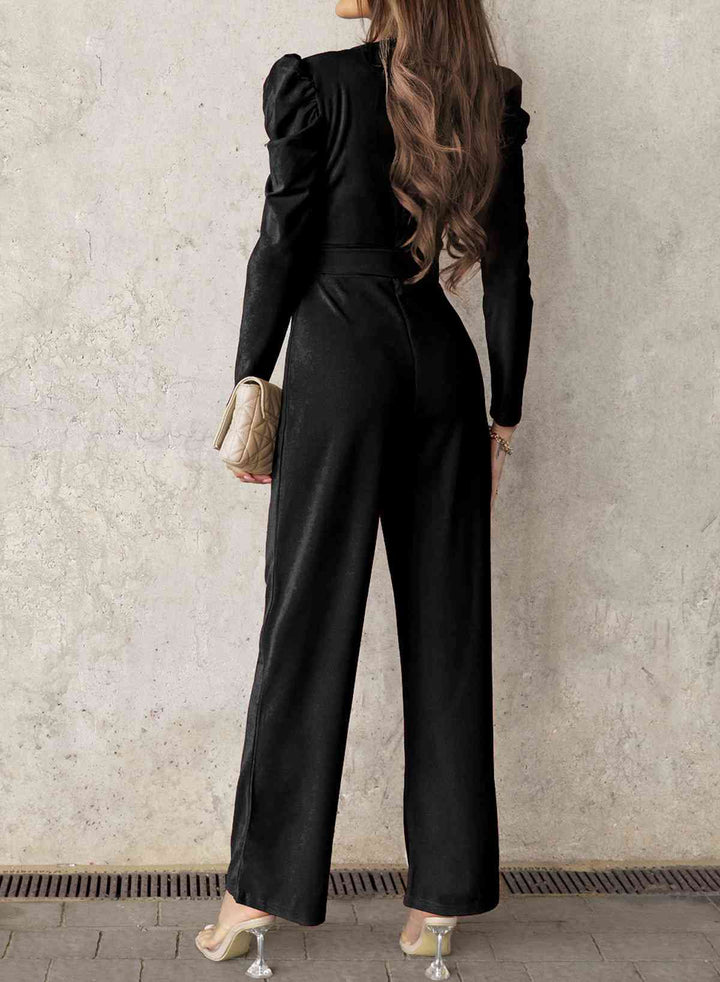 Stilla | Lang Puff Ærme V-hals Jumpsuit