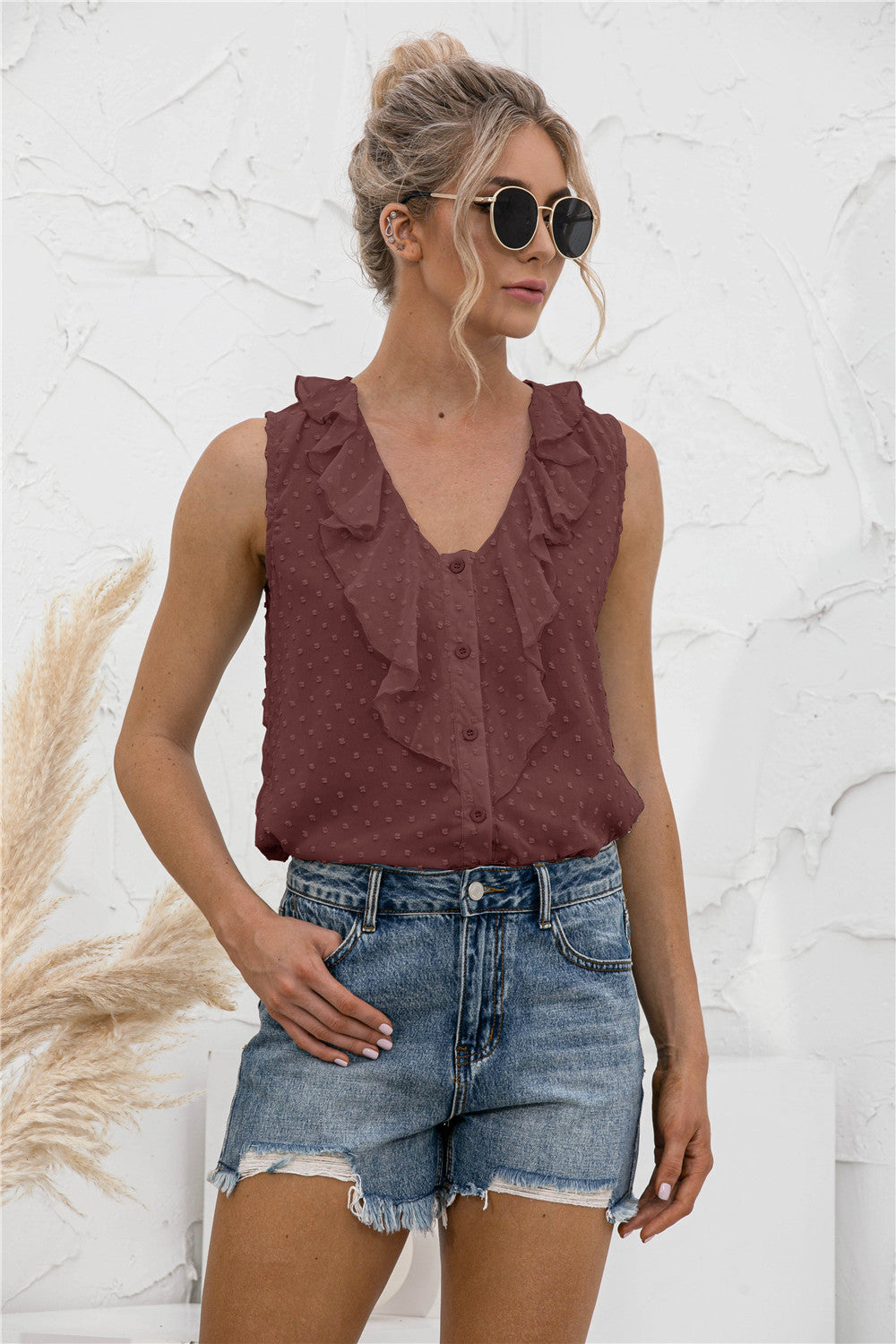 Stilla | Dot Ruffled Wide Strap Tank