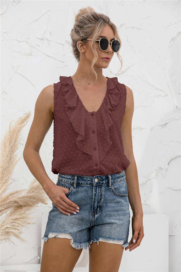 Stilla | Dot Ruffled Wide Strap Tank