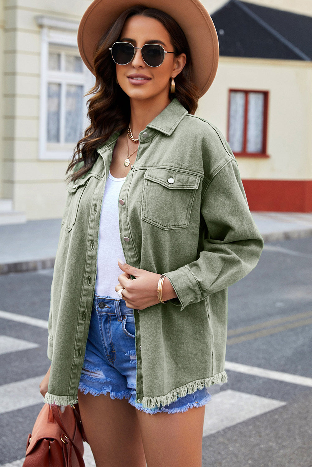 Stilla | up Pocketed Raw Hem Denim Jakke