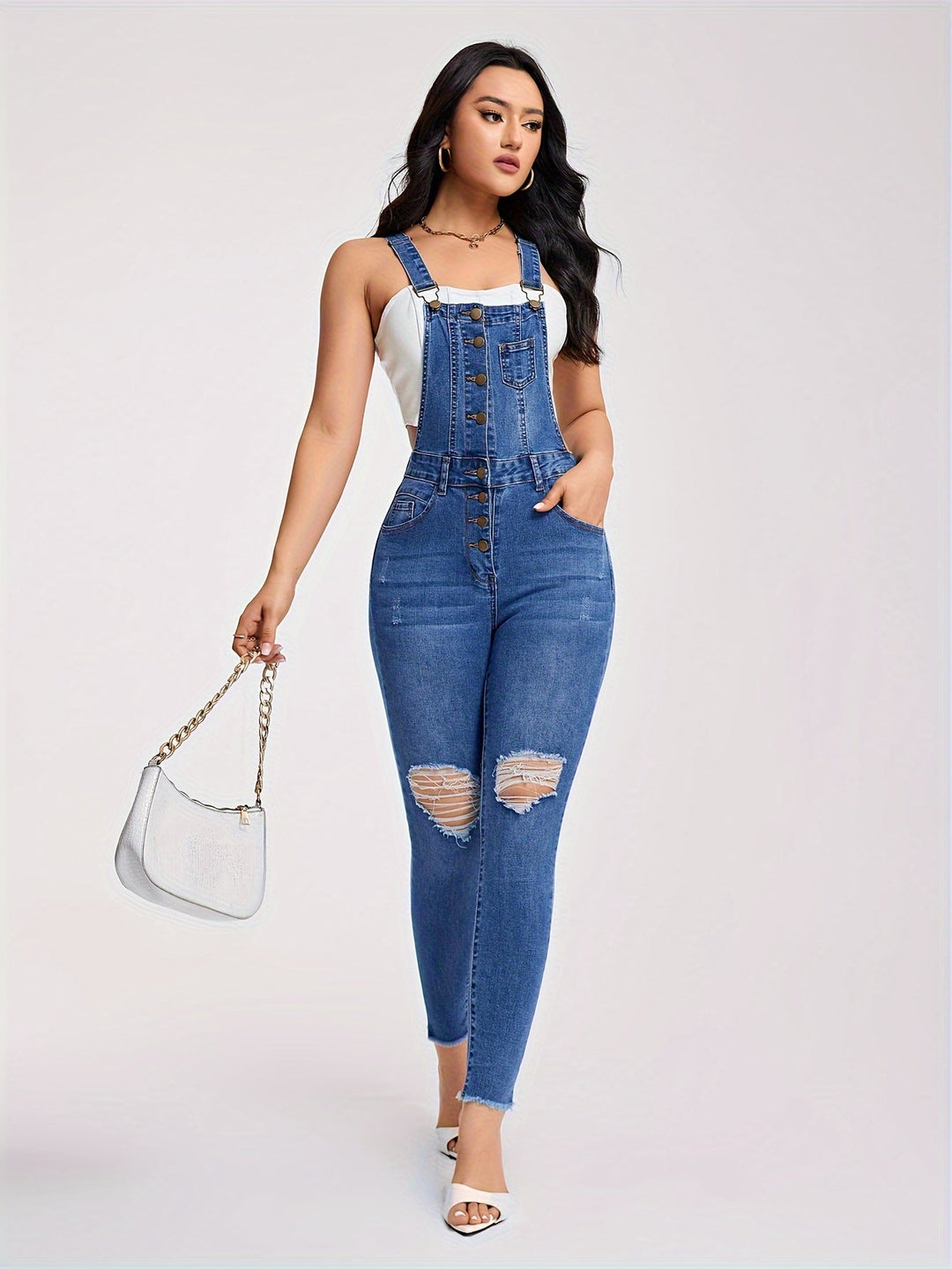 Stilla | Irevne Denim Overalls Med Halve Knapper