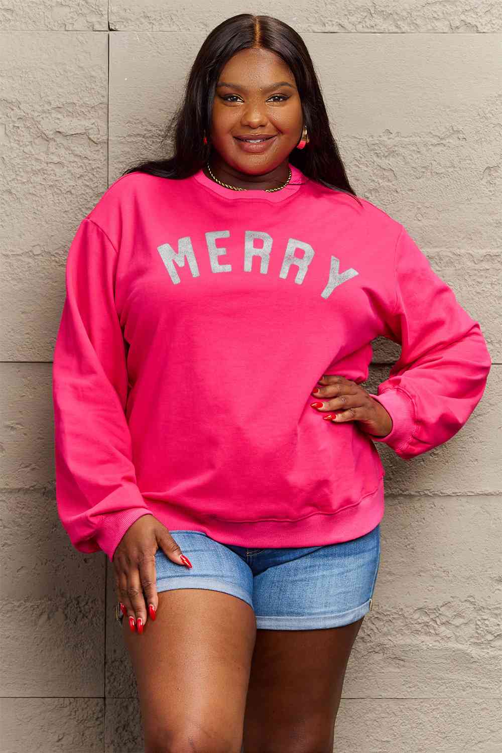 Stilla | Love Full Size Merry Graphic Sweatshirt