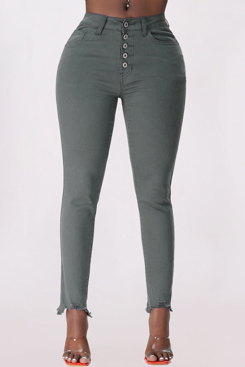 Stilla | Knap-åbning Kant Detalje Skinny Jeans