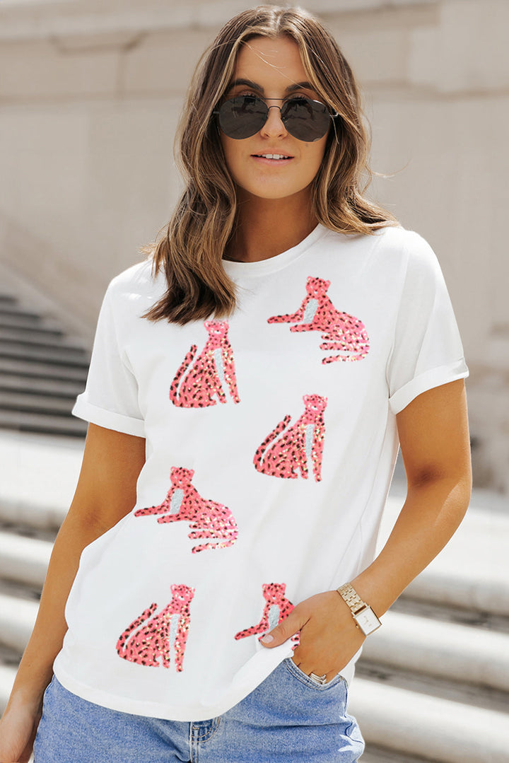 Stilla | Leopard Rund Hals Kort Ærmet T-Shirt