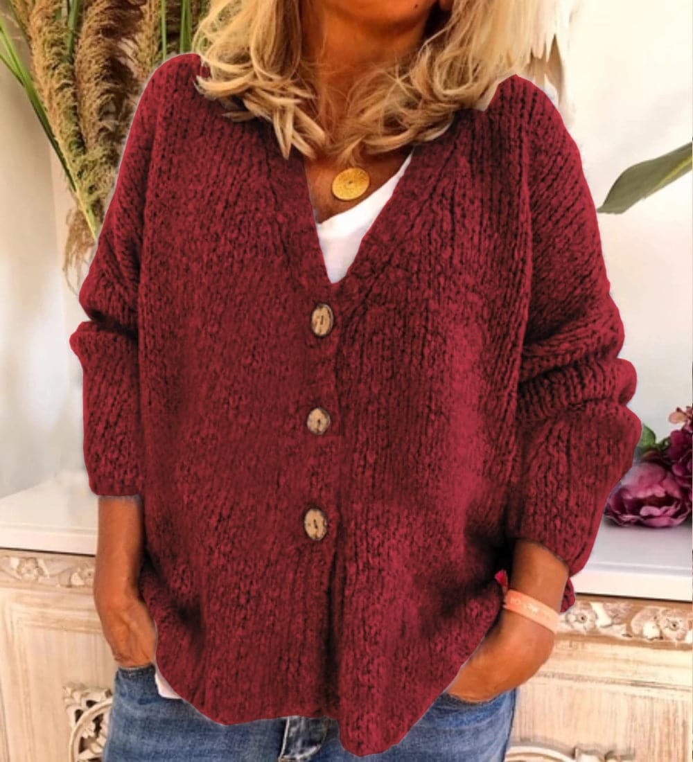 Stilla | Cardigan Relaxed Fit Chunky Knit V-Udskæring Knap Front Ballonærmer