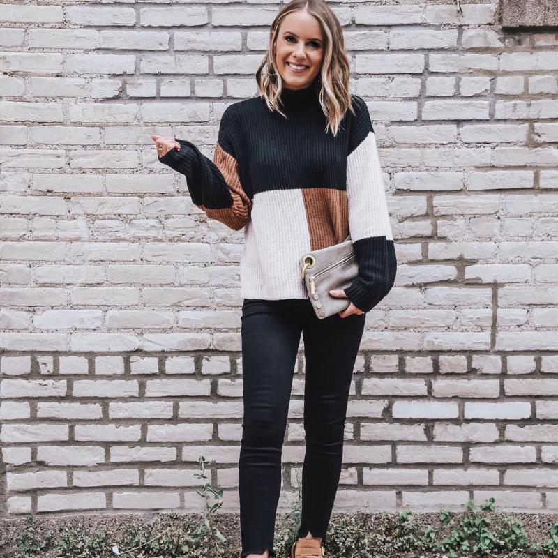 Stilla | Strikpullover Oversized Fit Blokmønster Blød og Varm