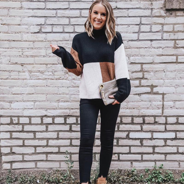 Stilla | Strikpullover Oversized Fit Blokmønster Blød og Varm