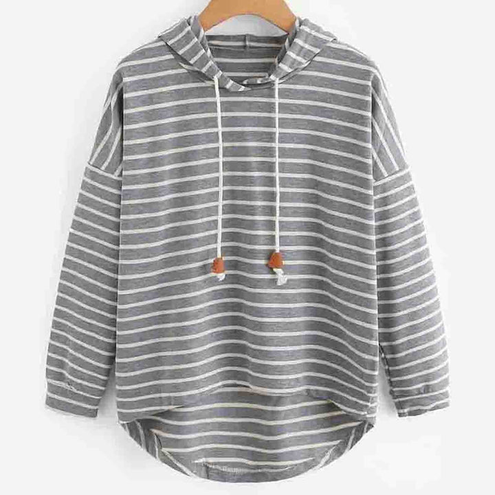 Stilla | Hoodie Stribet mønster Løs pasform Blødt strikmateriale med snørehuvud